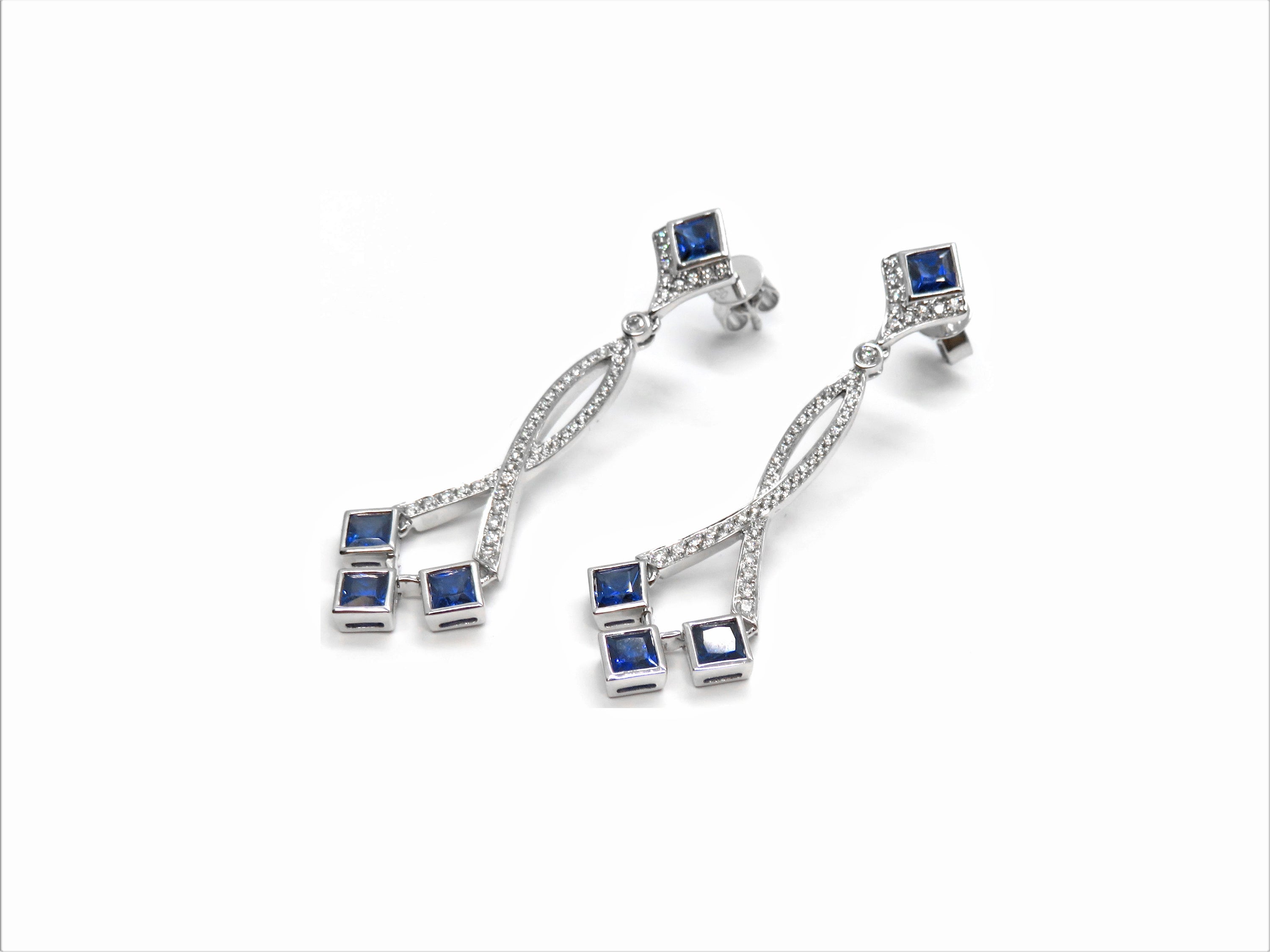 18K White Gold Sapphire & Diamond Drop Earrings