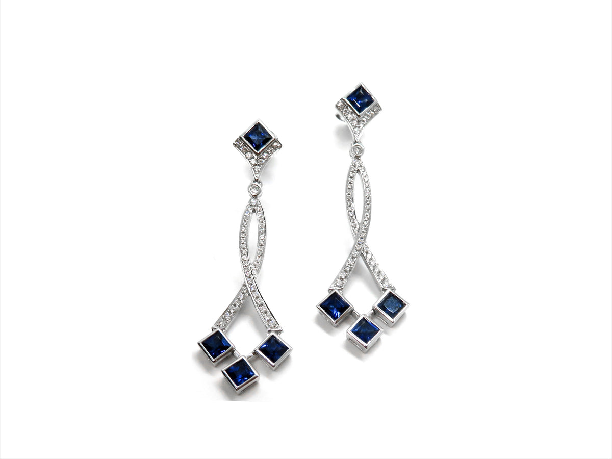 18K White Gold Sapphire & Diamond Drop Earrings