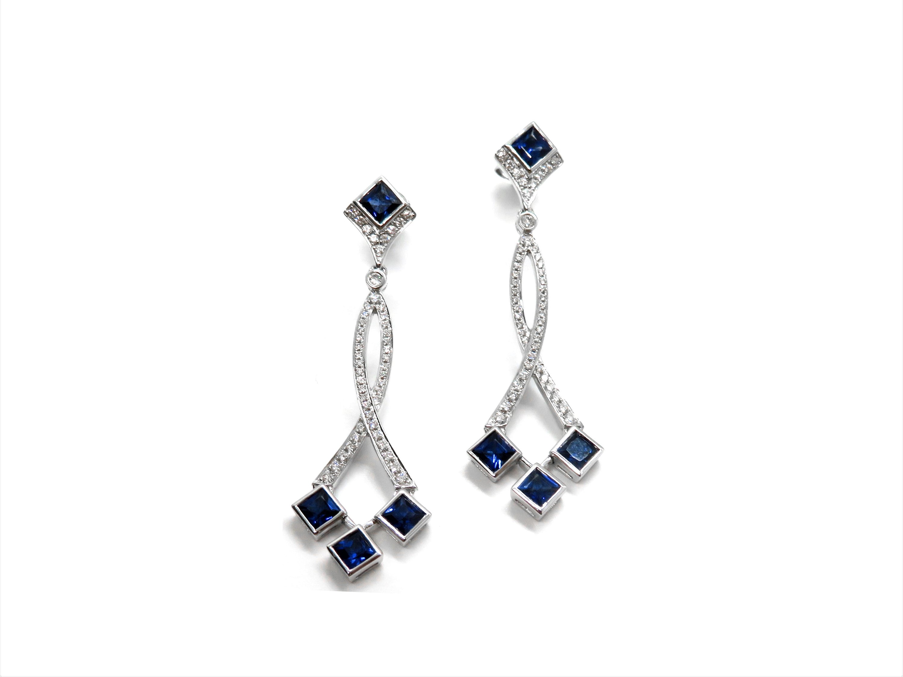 18K White Gold Sapphire & Diamond Drop Earrings