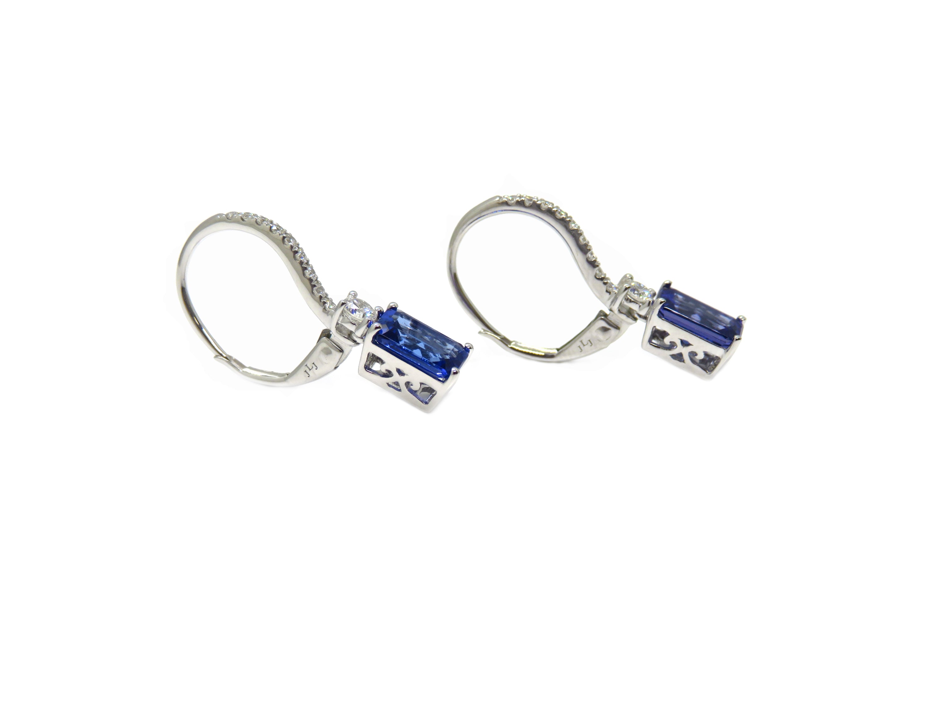 14K White Gold Tanzanite & Diamond Drop Earrings
