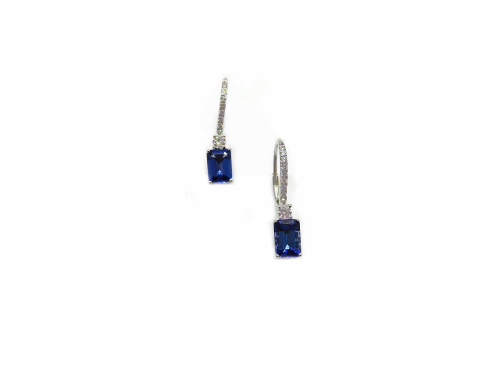 14K White Gold Tanzanite & Diamond Drop Earrings