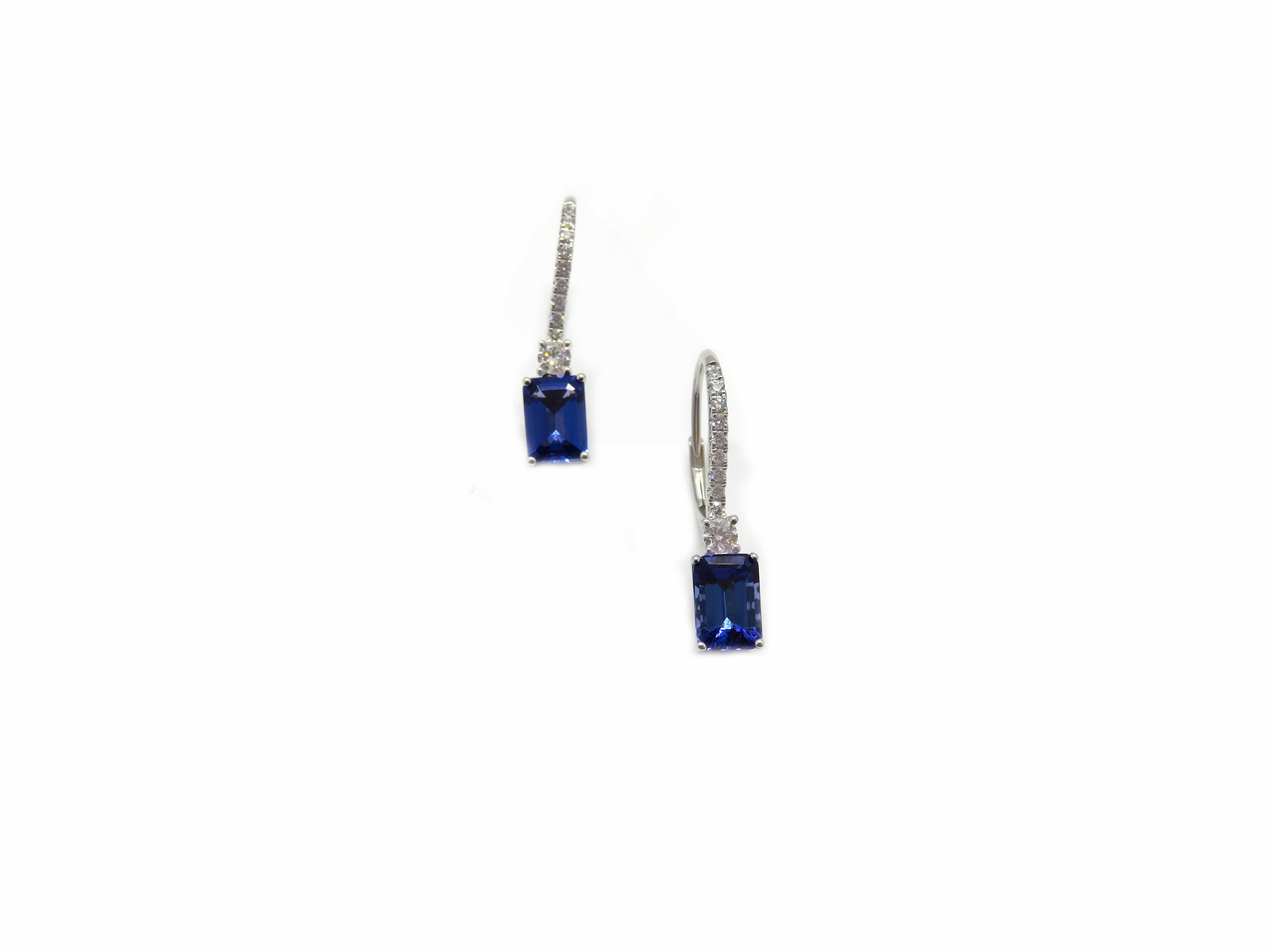 14K White Gold Tanzanite & Diamond Drop Earrings
