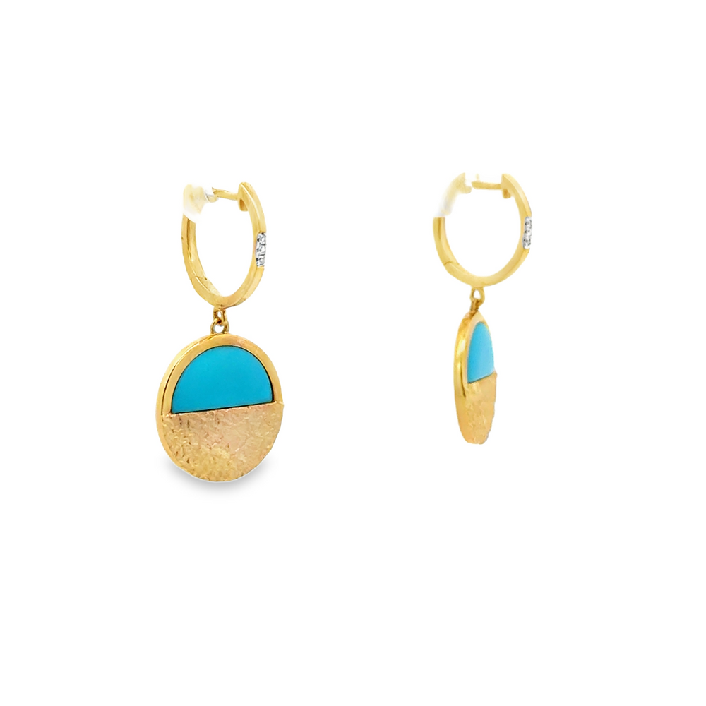 14K Yellow Gold Turquoise & Diamond Drop Earrings