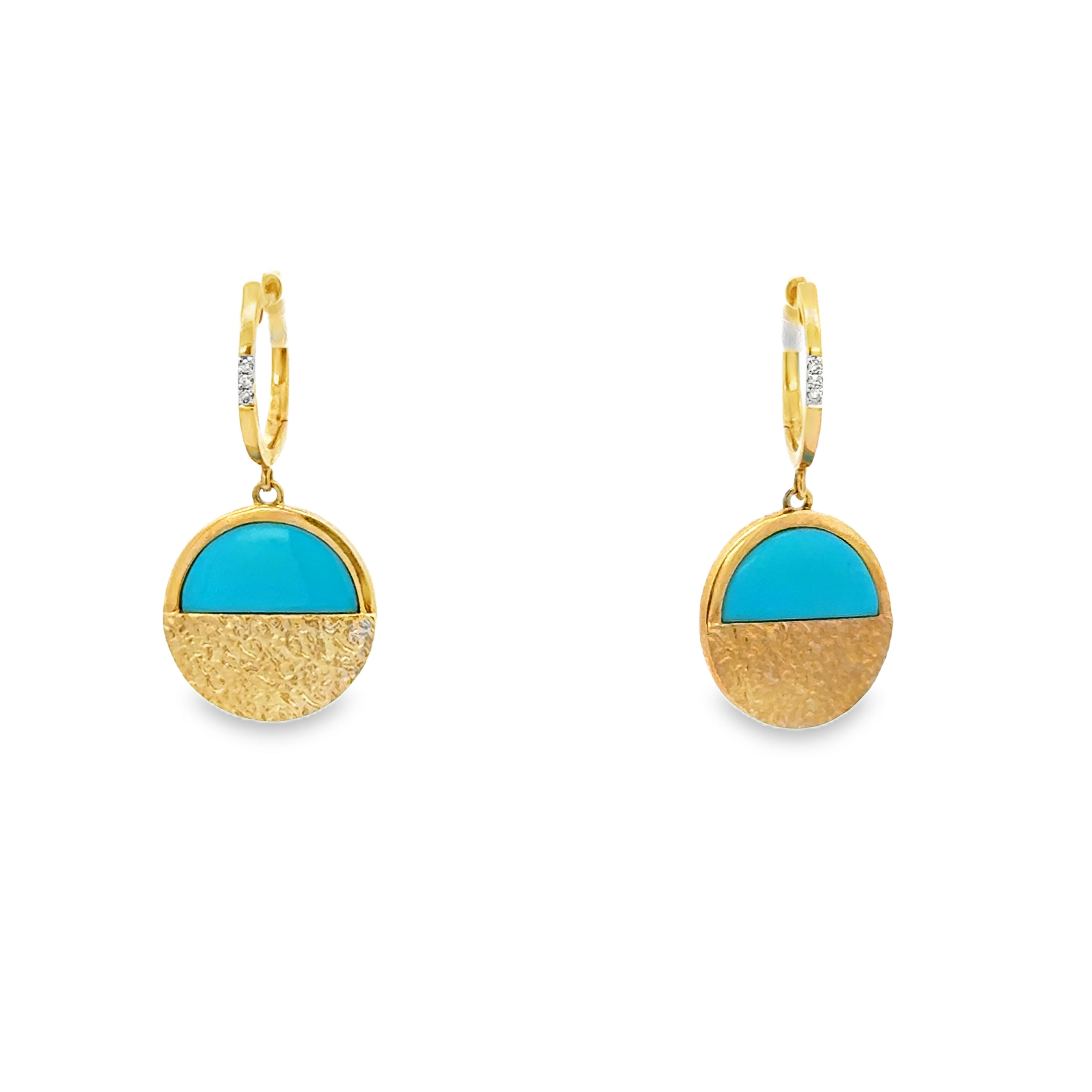 14K Yellow Gold Turquoise & Diamond Drop Earrings