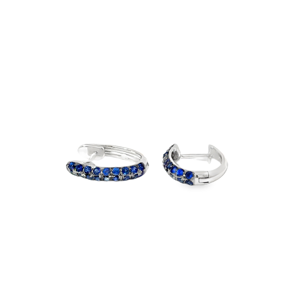 14k White Gold Blue Sapphire Hoop Earrings