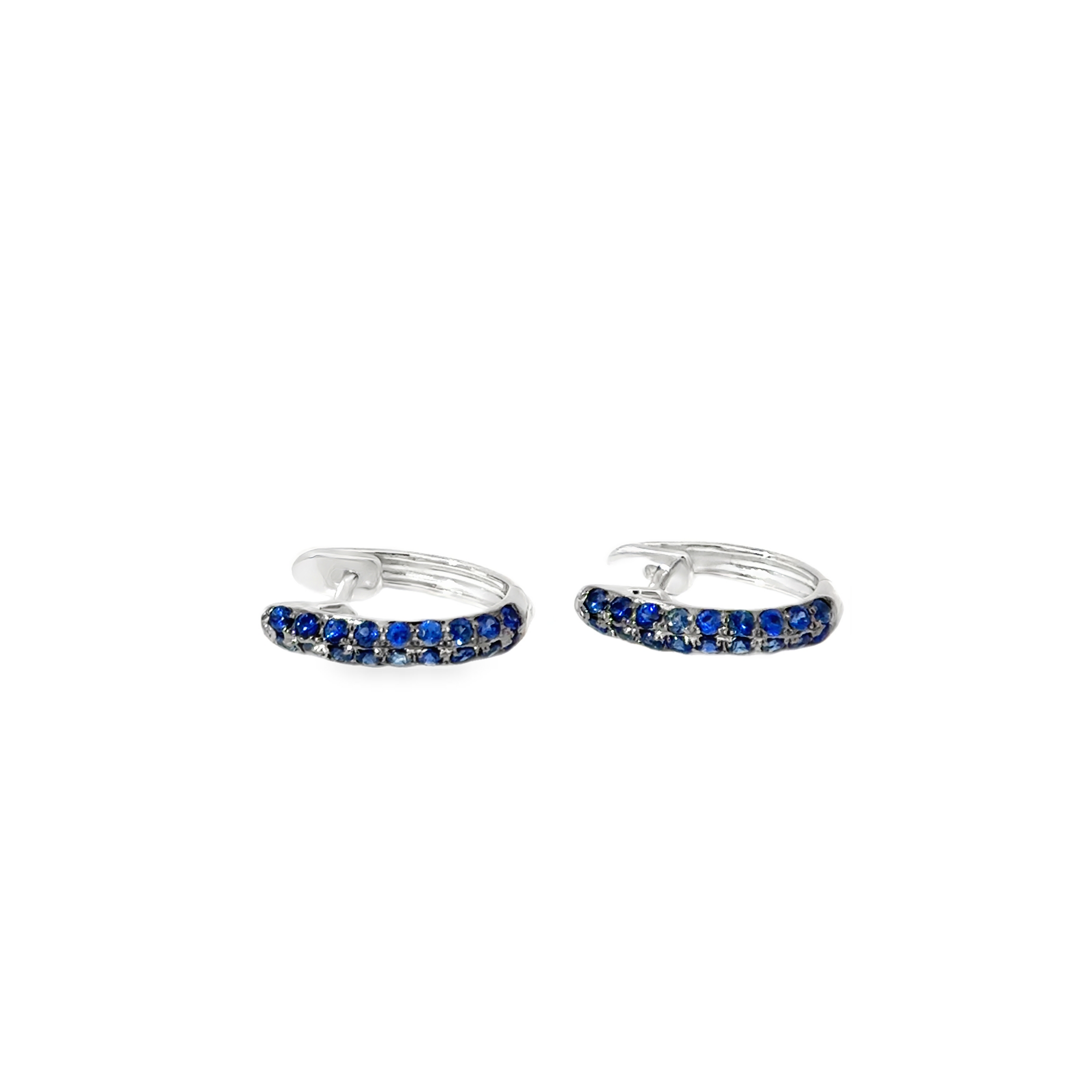 14k White Gold Blue Sapphire Hoop Earrings