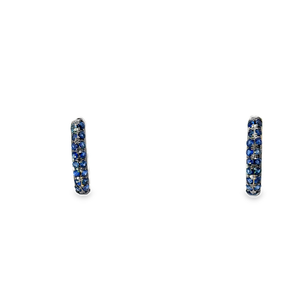 14k White Gold Blue Sapphire Hoop Earrings