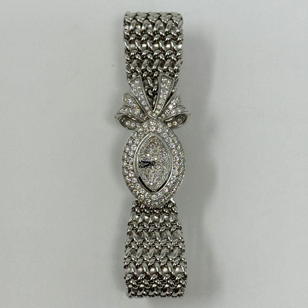 Vintage Ladies Watches Pave Diamond Dial Diamond Ribbon Bezel White Gold DIAMOND RIBBON