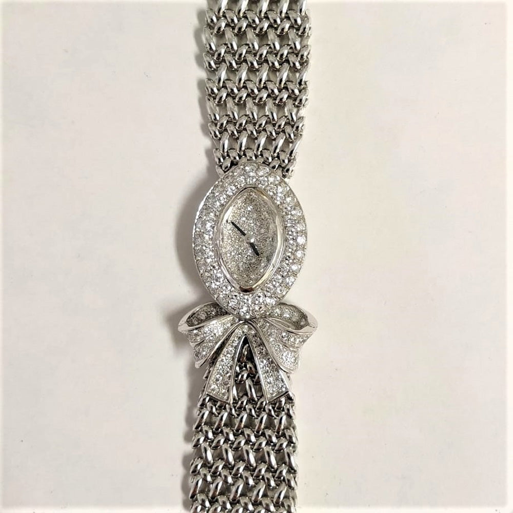 Vintage Ladies Watches Pave Diamond Dial Diamond Ribbon Bezel White Gold DIAMOND RIBBON