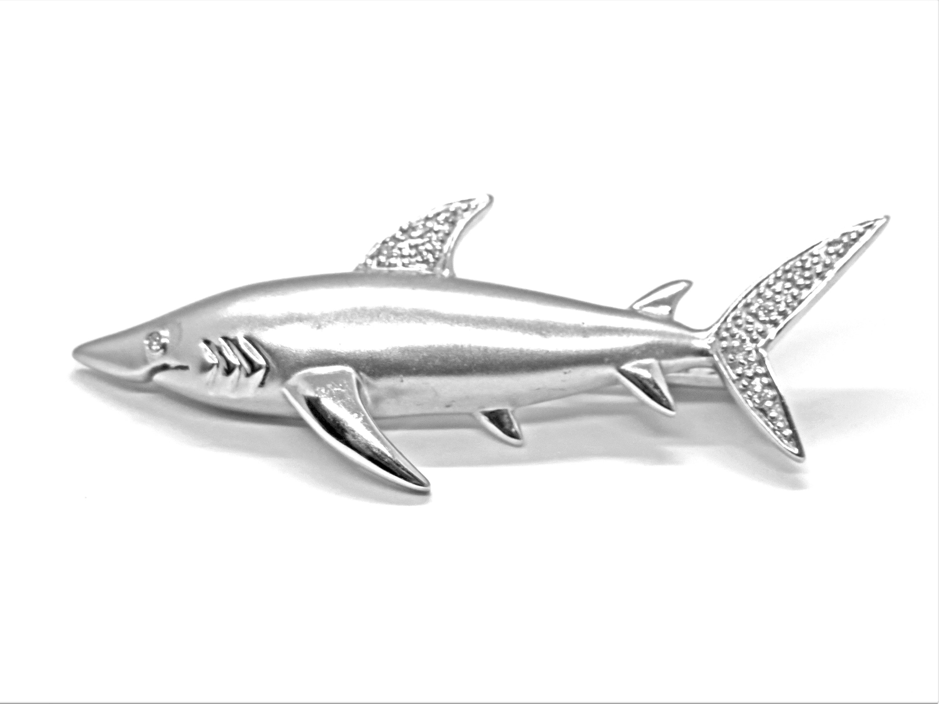 18kt White Gold and Diamond Shark Pin