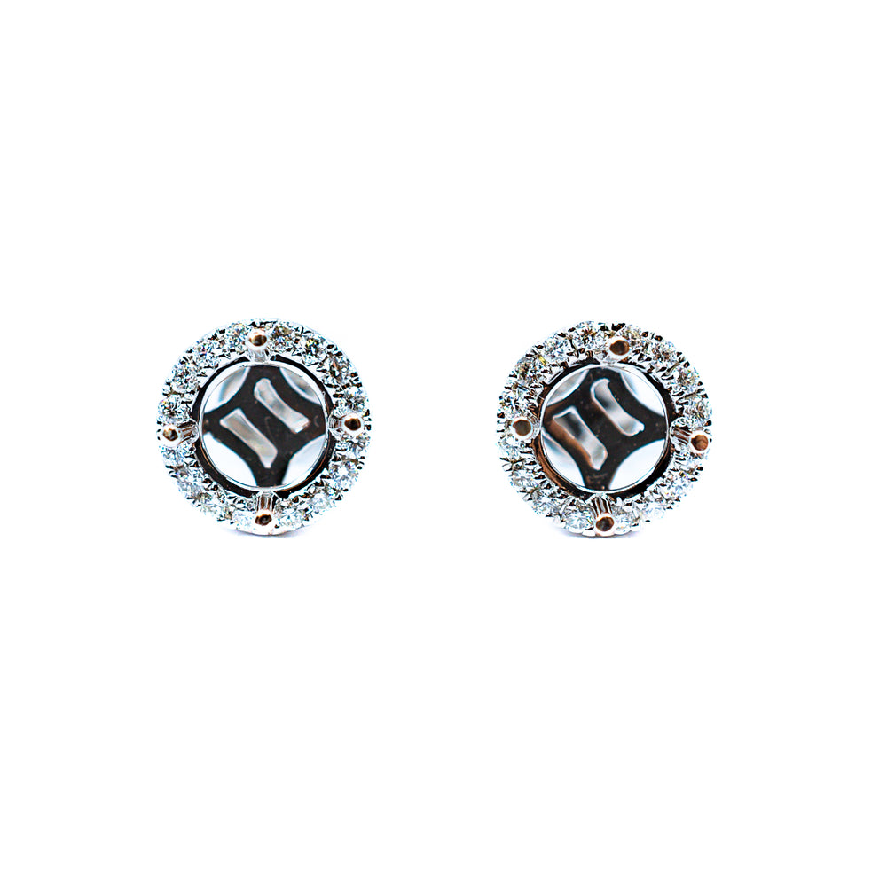 14kt White Gold Round Four Prong Semi Mount Earrings with Diamond Halo