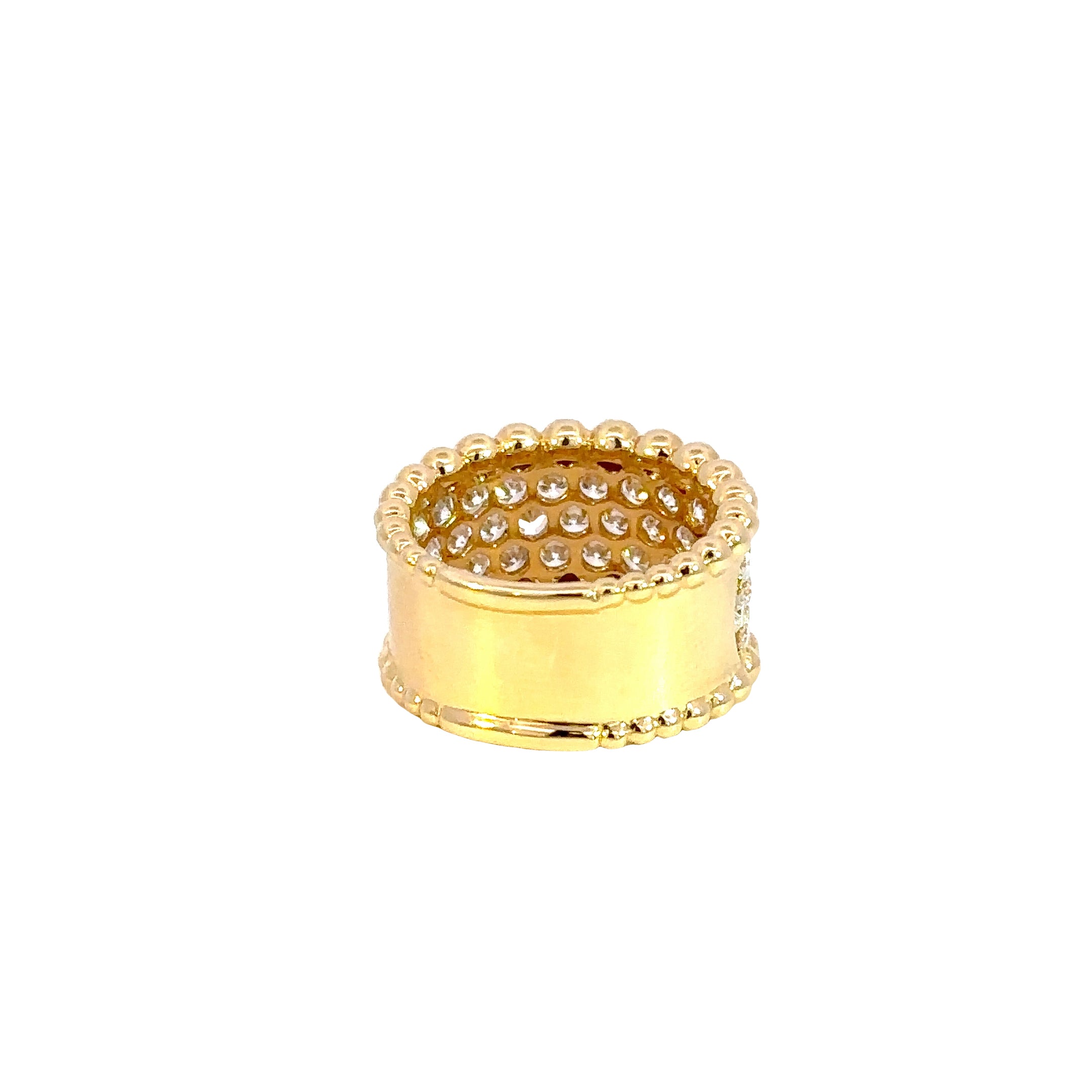 18k Yellow Gold Beaded Edge Pave Set Wide Diamond Fashion Band