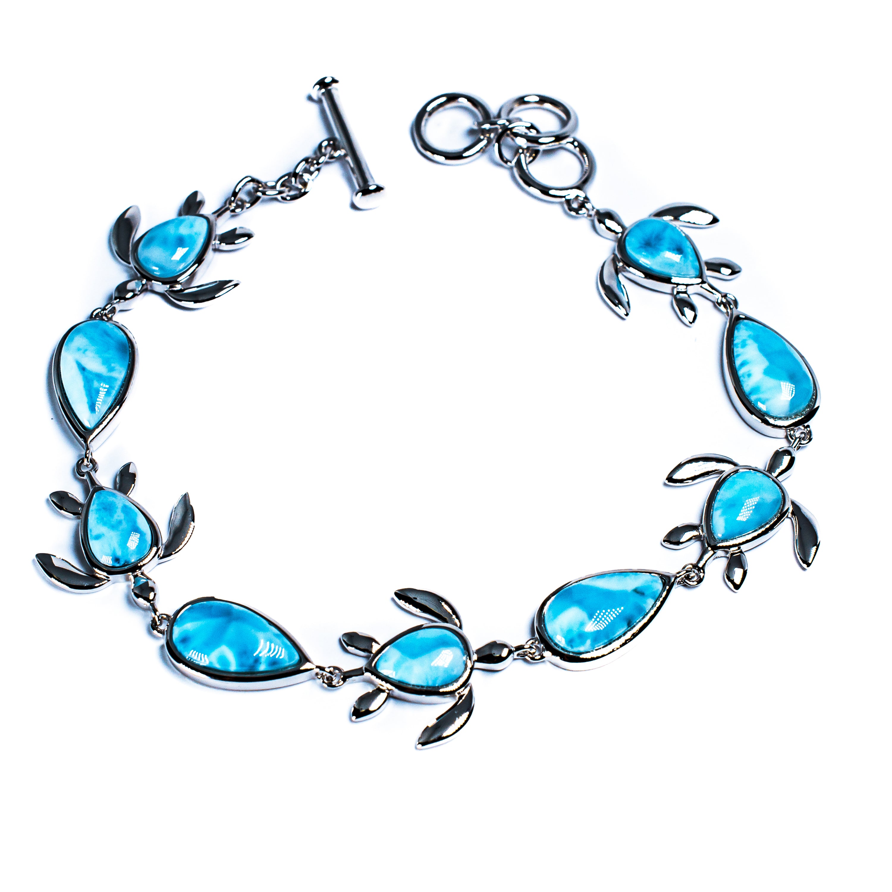 Sterling Silver Honu and Teardrop Larimar Bracelet