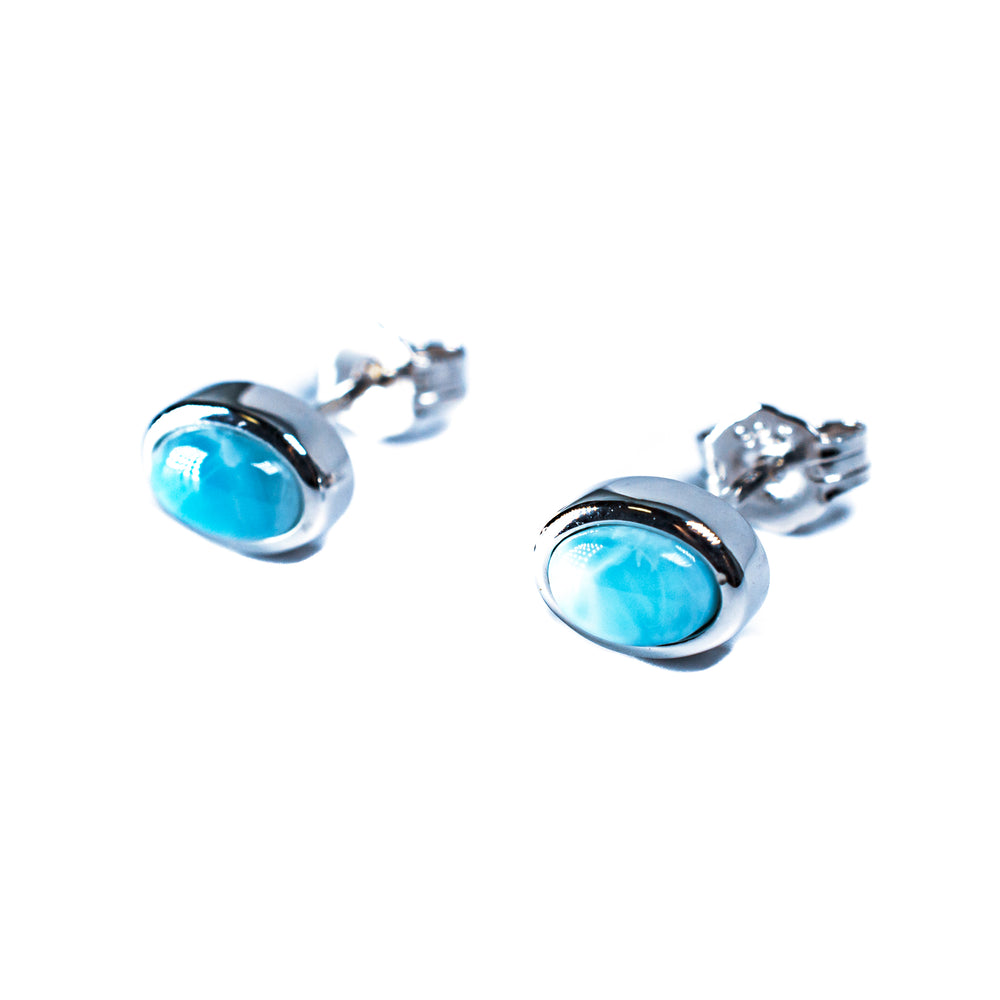 Sterling Silver Oval Shape Larimar Stud Earrings