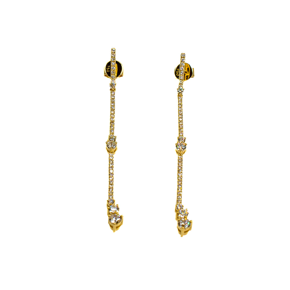 18kt Yellow Gold Straight Line Dangle Diamond Earrings