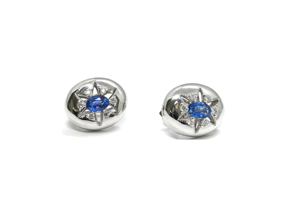 18K White Gold Blue Sapphire & Diamond Star Earrings