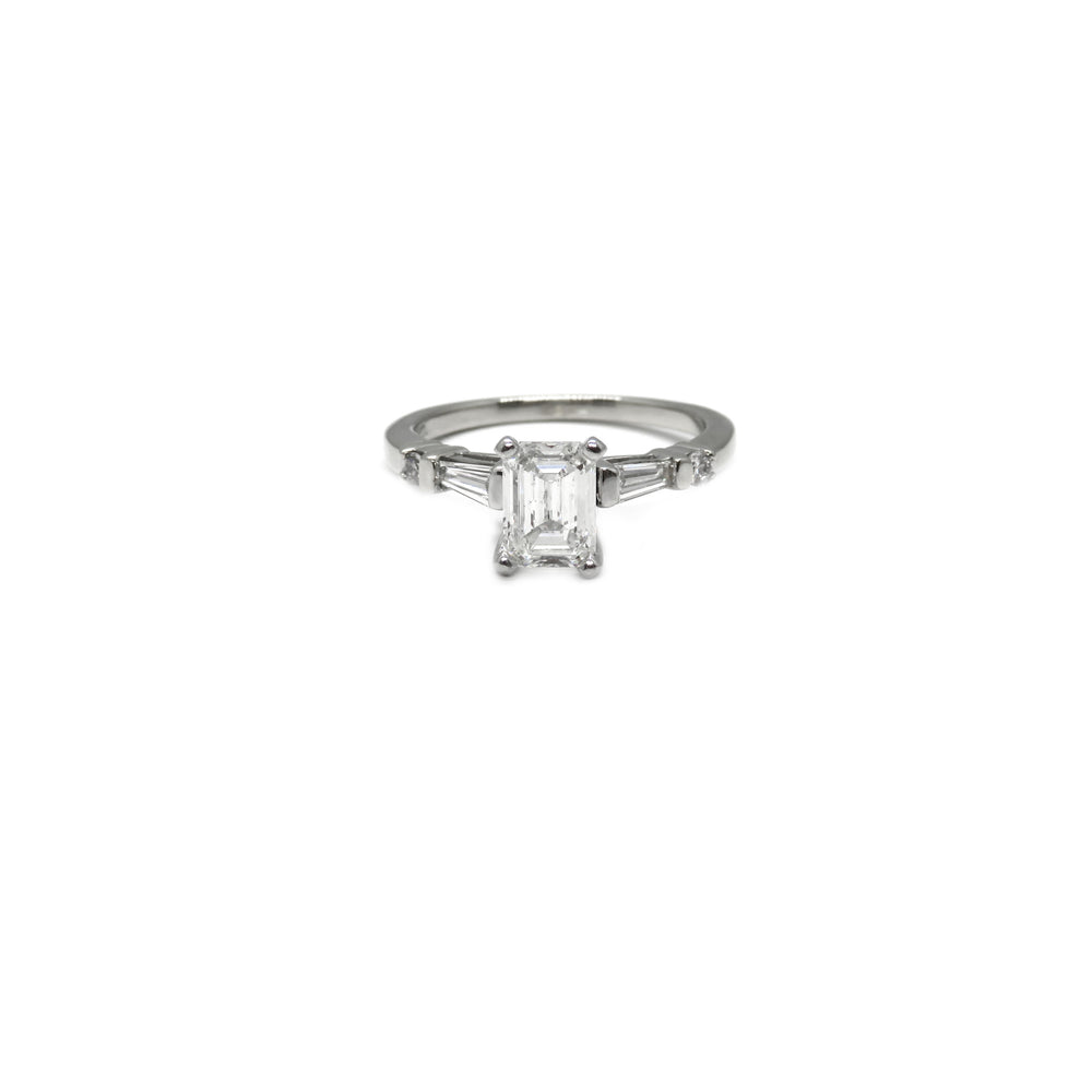 14kt White Gold Art Deco Style 1ct Emerald Cut Diamond Engagement Ring