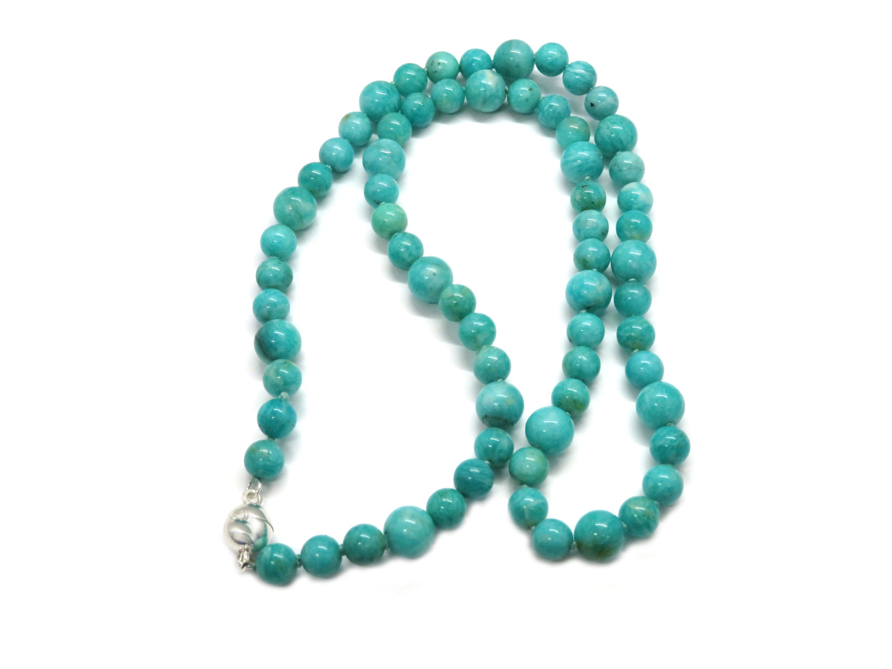Amazonite Beaded Necklace 25" with Silver Magnetic Clasp