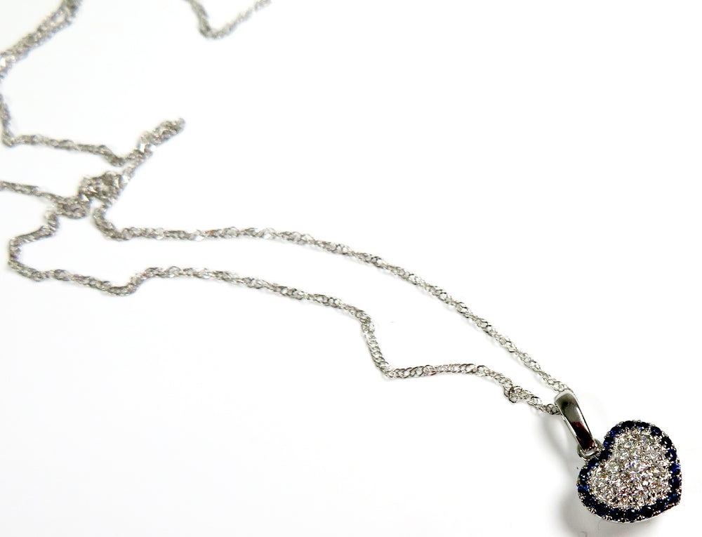 14K White Gold Sapphire and Diamond Heart Necklace