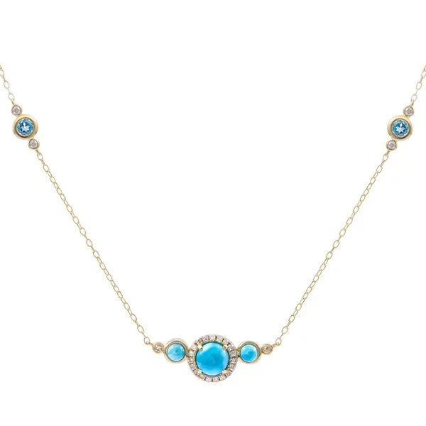 14K Yellow Gold Larimar Necklace with Aquamarine & Diamonds