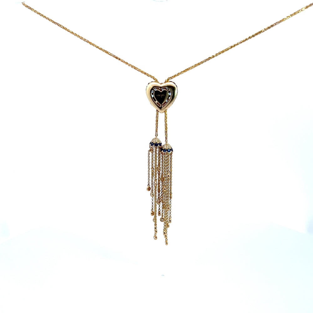 14K Yellow Gold Sapphire & Diamond Heart Tassel Necklace