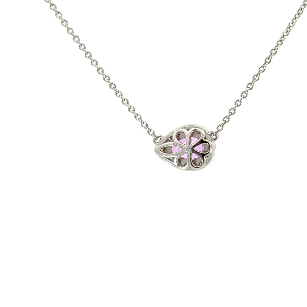 18K White Gold Pink Sapphire Pear Halo Necklace