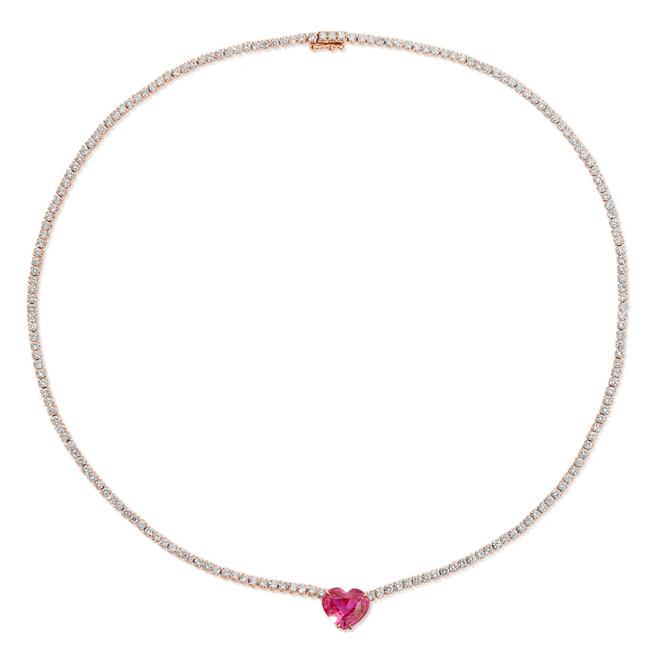 Estate Anita Ko 18K Rose Gold Diamond Necklace 5.39ctw with 3.58ct Heart Pink Sapphire