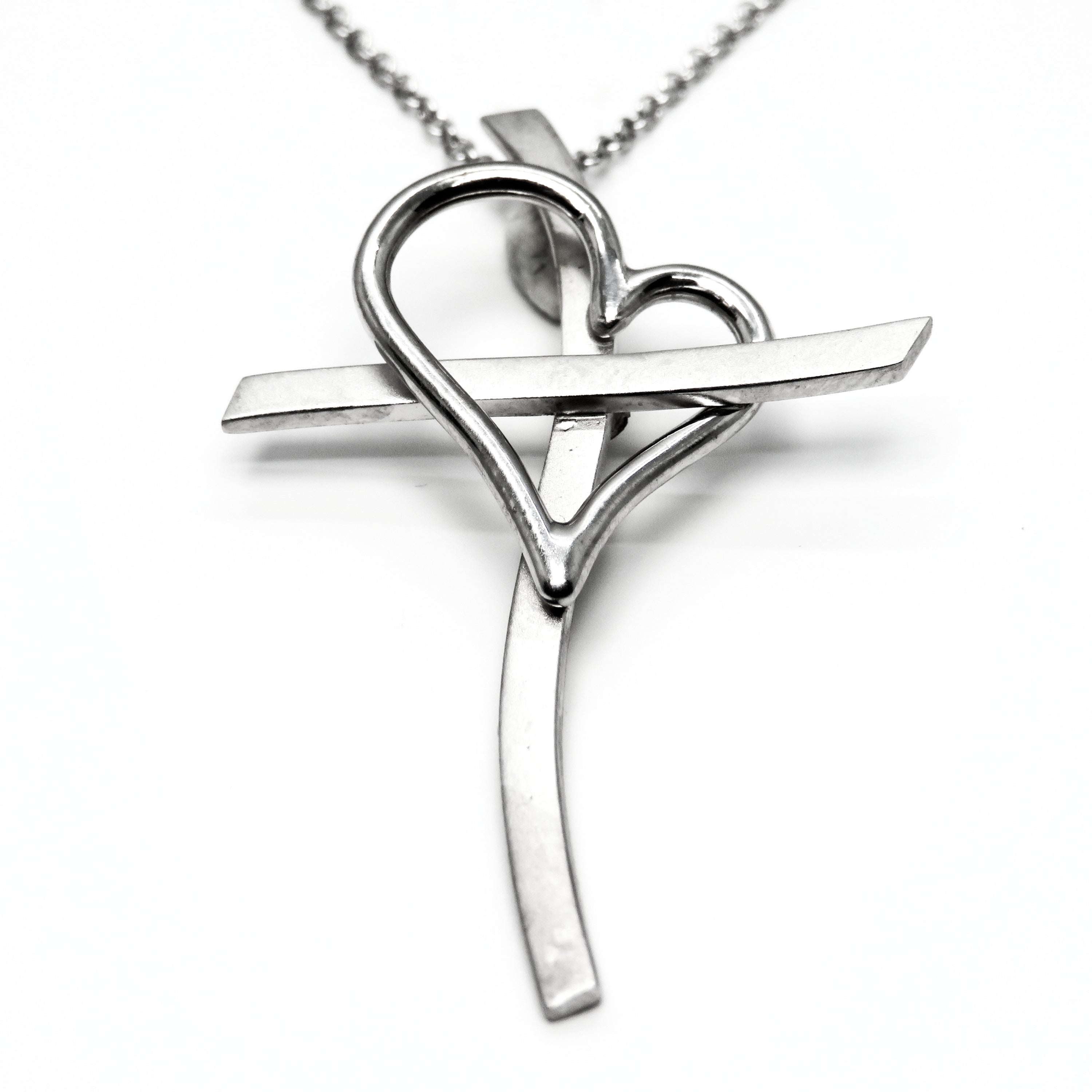 14kt White Gold Heart and Cross Necklace