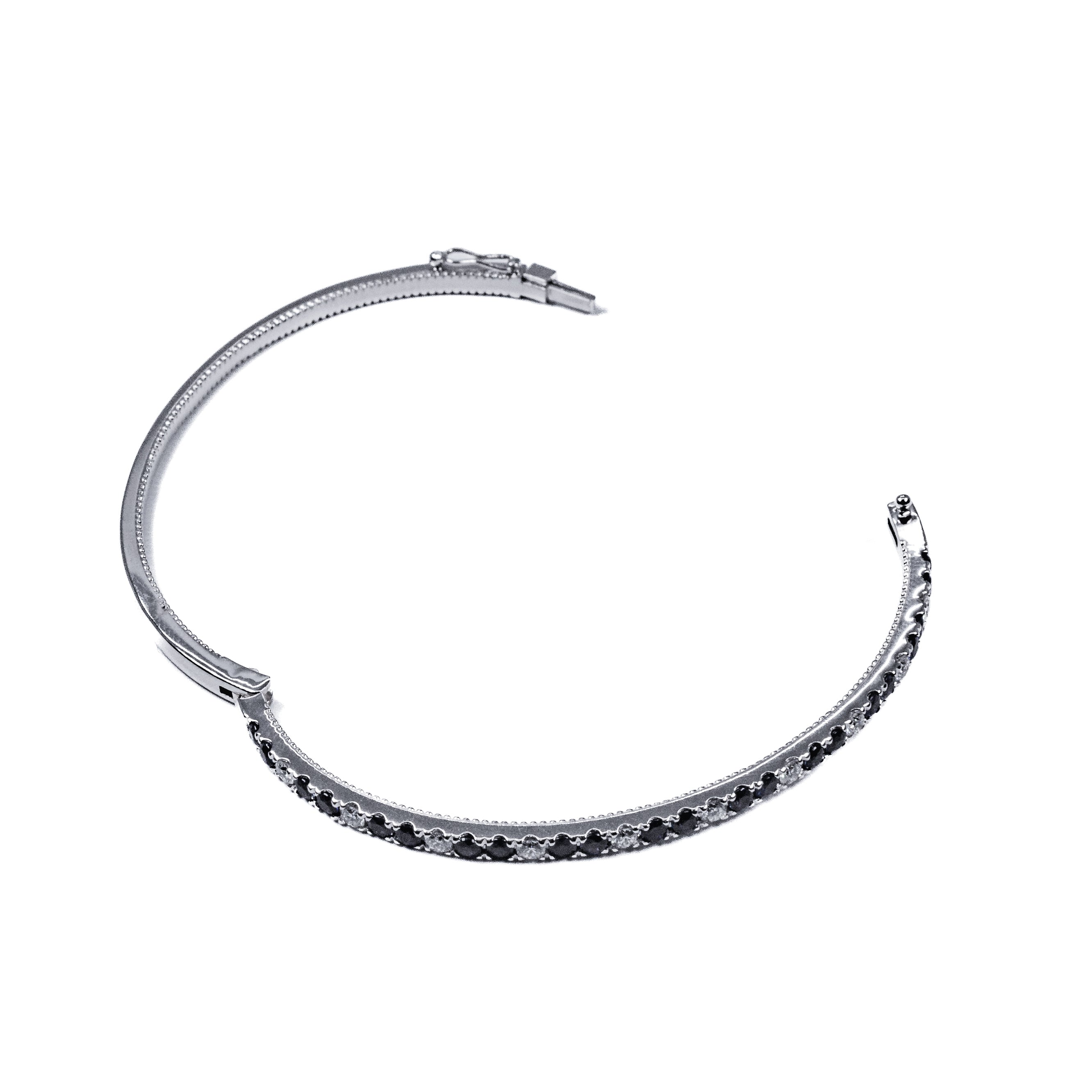 14K White Gold Blue Sapphire & Diamond Bangle Bracelet