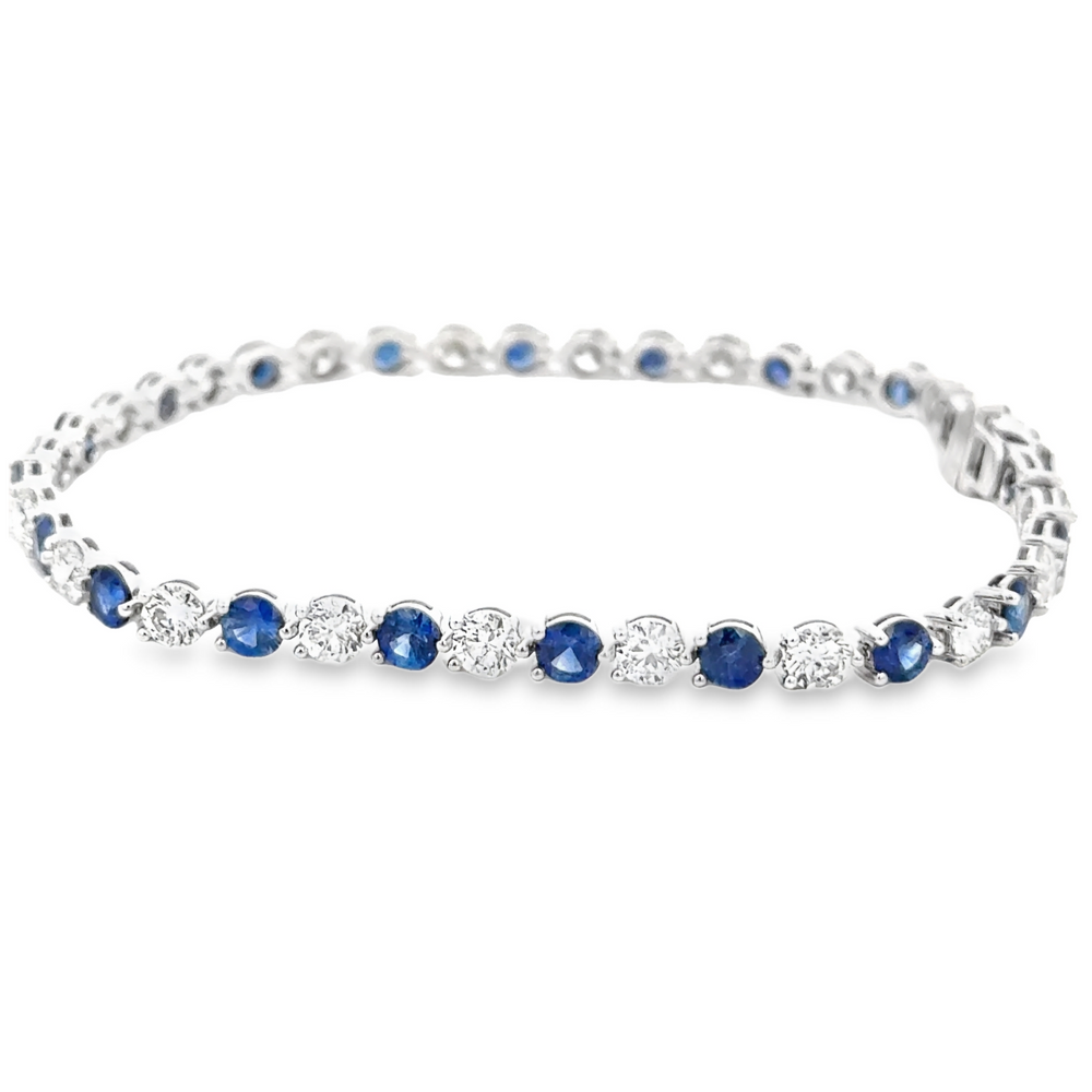 14K White Gold Sapphire & Diamond Line Bracelet