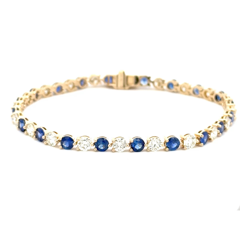 14K Yellow Gold Sapphire & Diamond Line Bracelet