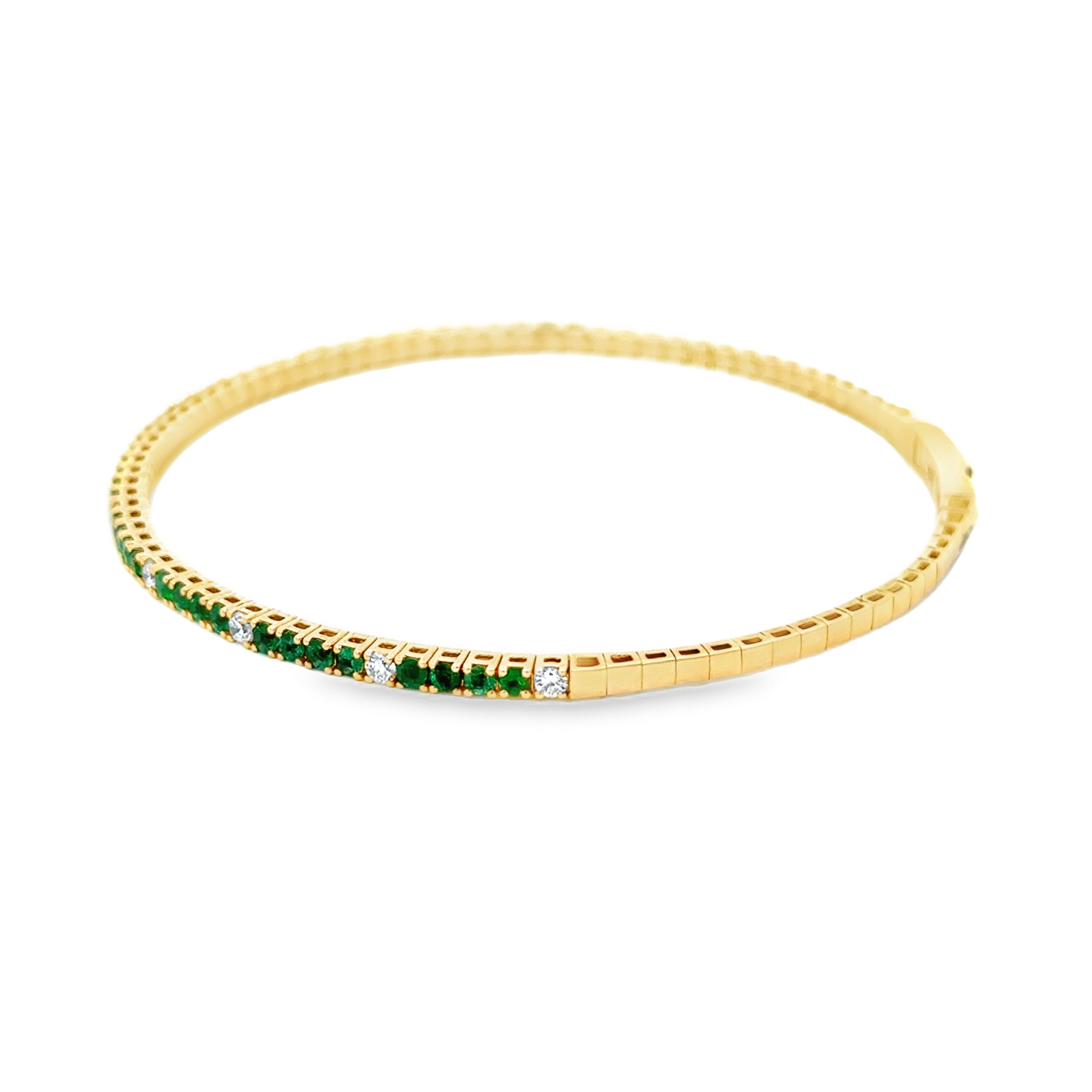 14K Yellow Gold Emerald & Diamond Flexible Bangle