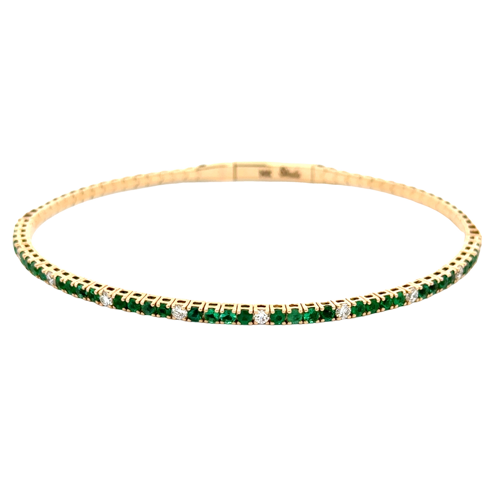 14K Yellow Gold Emerald & Diamond Flexible Bangle