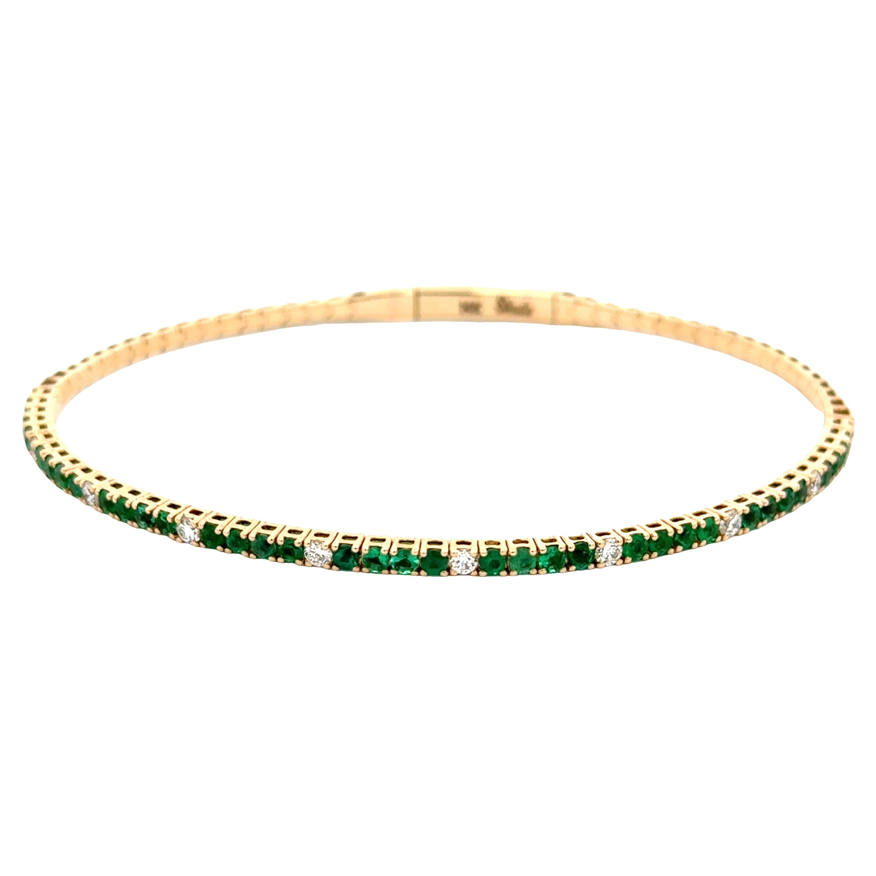 14K Yellow Gold Emerald & Diamond Flexible Bangle