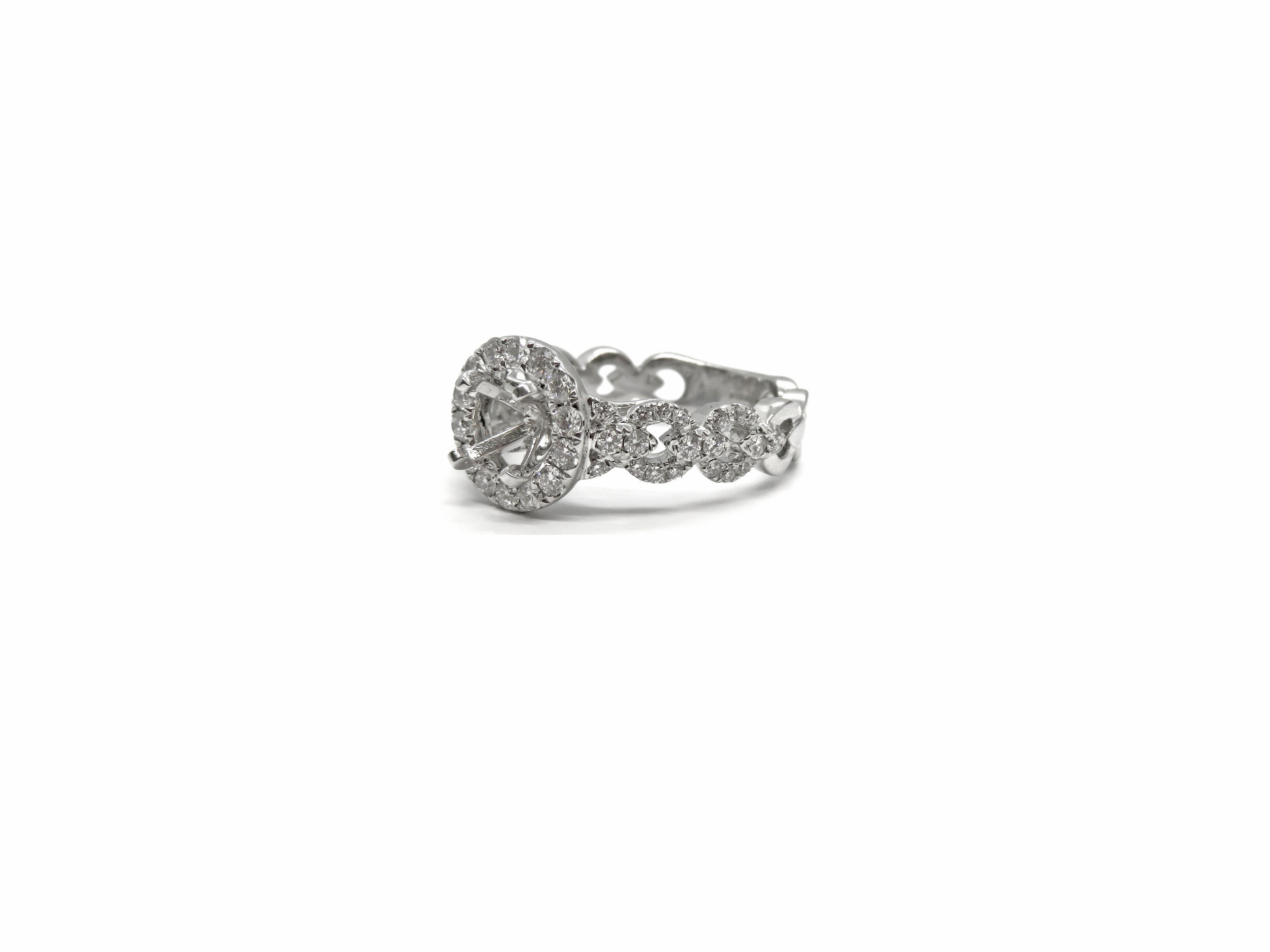 18kt White Gold Semi-mount Chain Link Style Diamond Engagement Ring