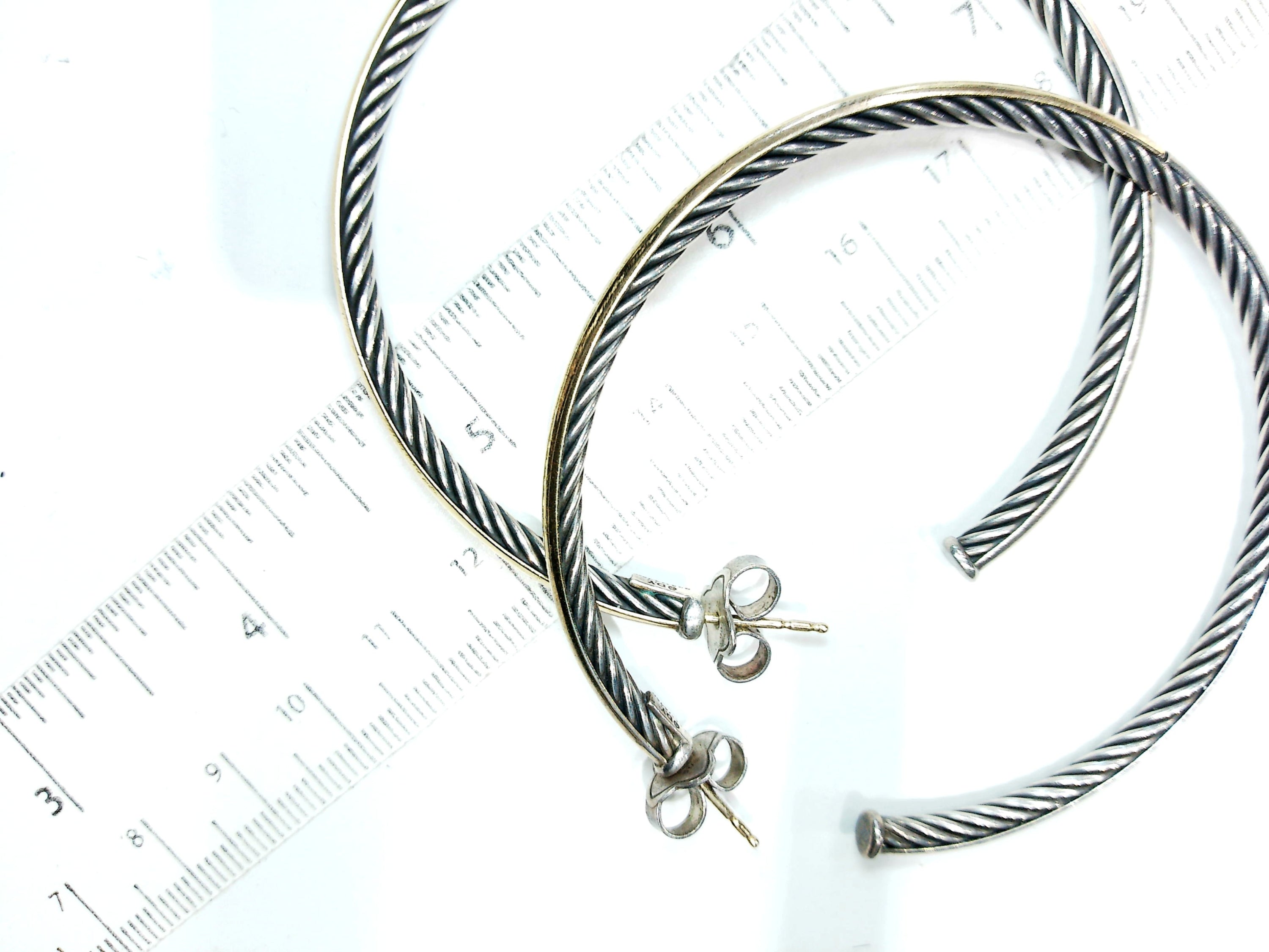 Estate David Yurman Large 2.5" Cable Hoop Earrings in Sterling Silver & 14K Yellow Gold