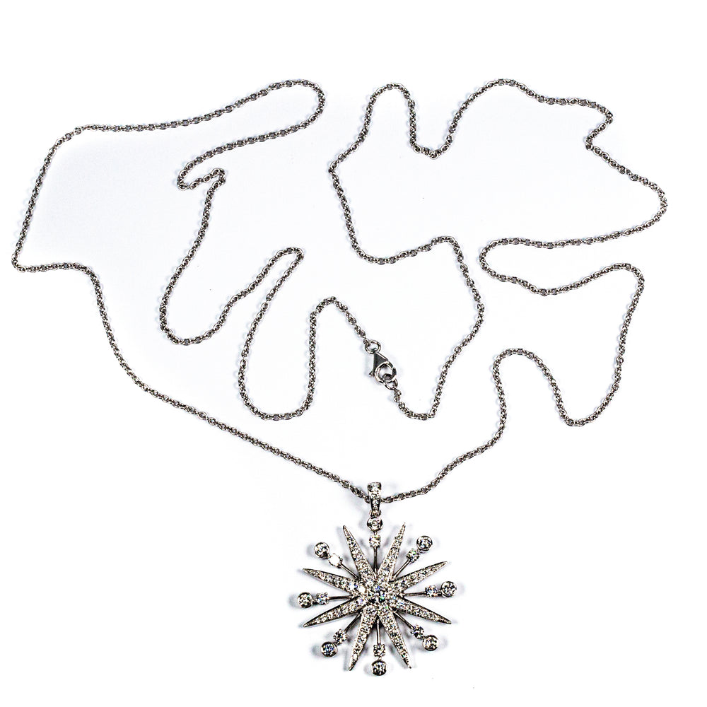 18kt White Gold Starburst Diamond Necklace with 32" Chain