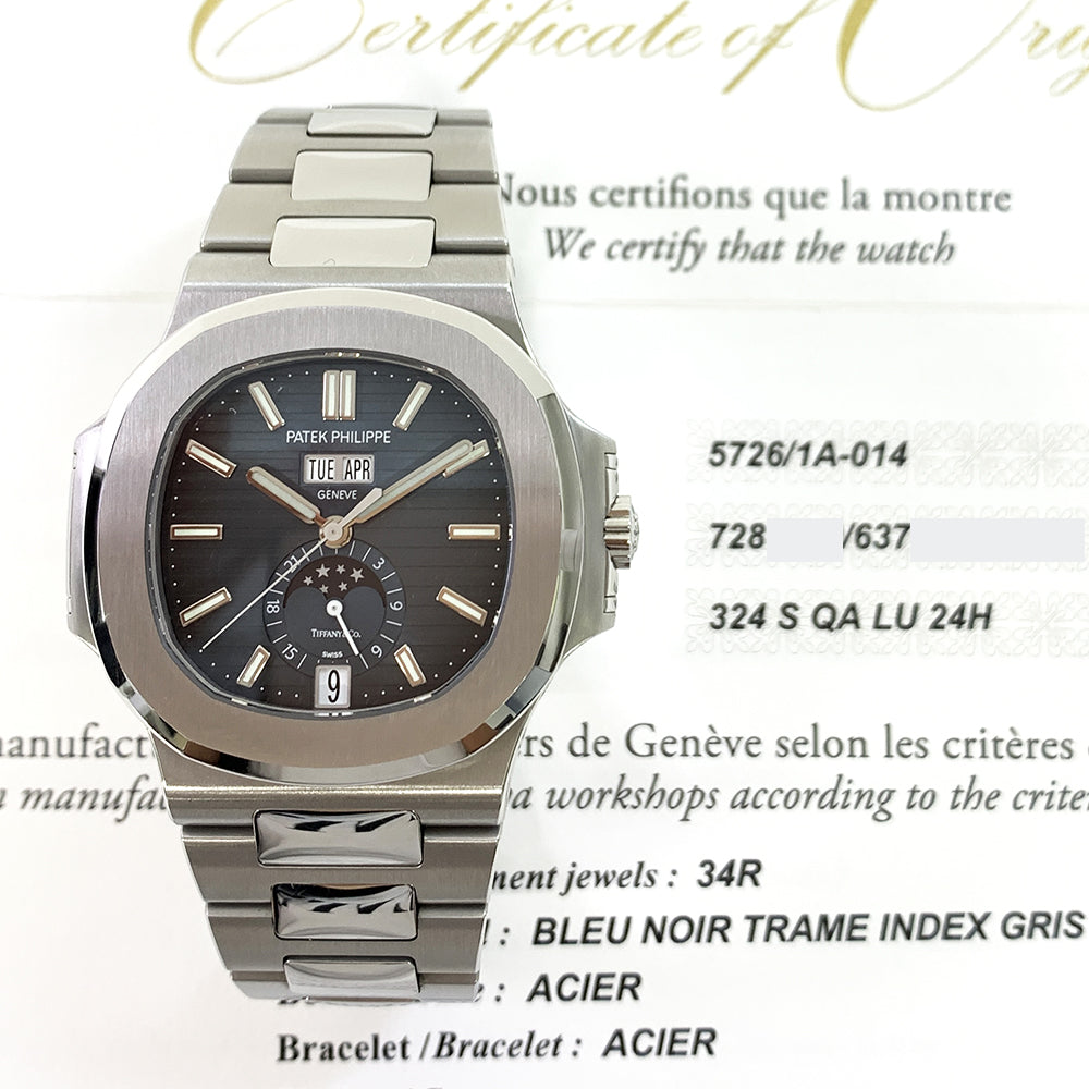 Nautilus 40mm Annual Calendar Moon Phases Stainless Steel Blue Tiffany Dial 5726/1A‐014