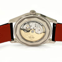 Calatrava 40mm "Carbon" Motif Dial Black Calfskin Strap White Gold 6007G-010