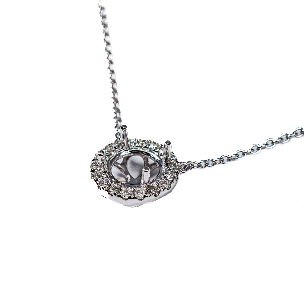 14kt White Gold Round Diamond Halo Pendant with Adjustable Chain Necklace