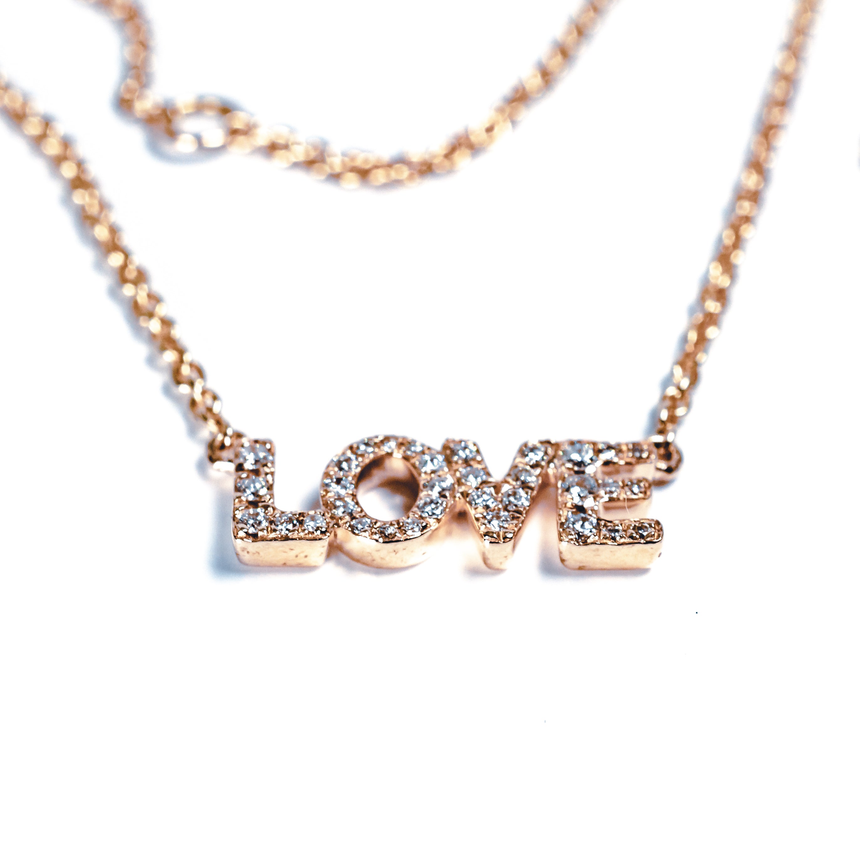 14kt Rose Gold Diamond LOVE Necklace