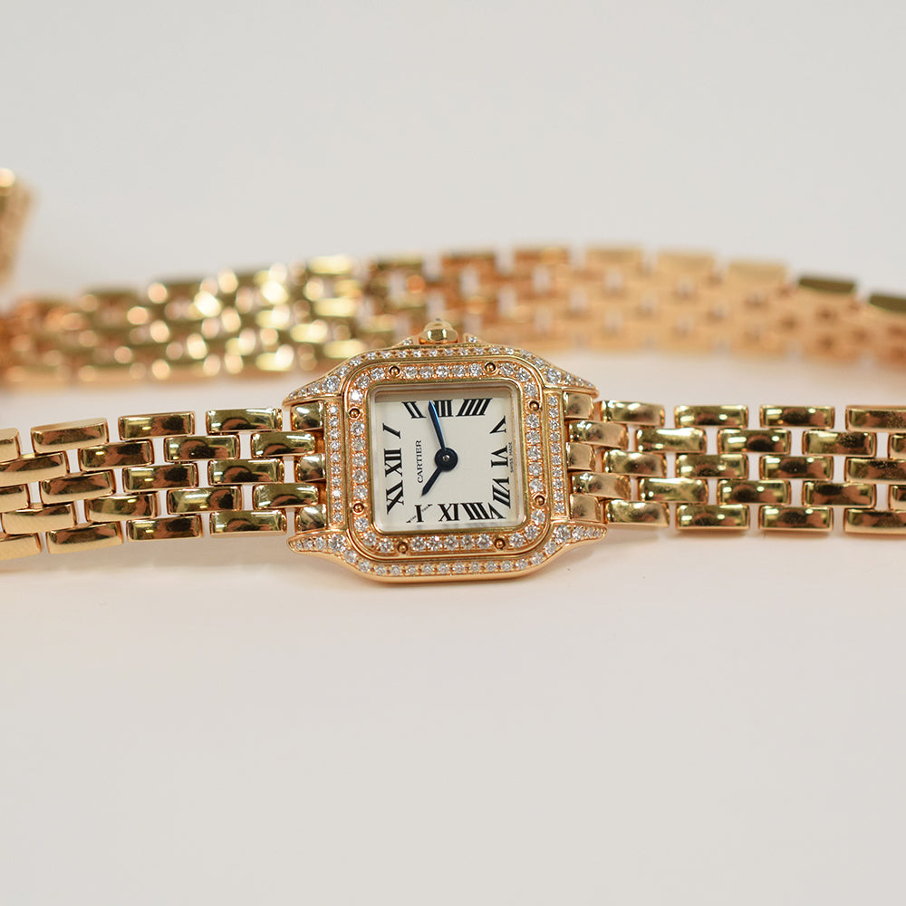 Panthère de Cartier 20mm x 25mm Rose Gold Diamond-set Bezel and Crown Rose Gold Triple Loop Bracelet Quartz WJPN0013
