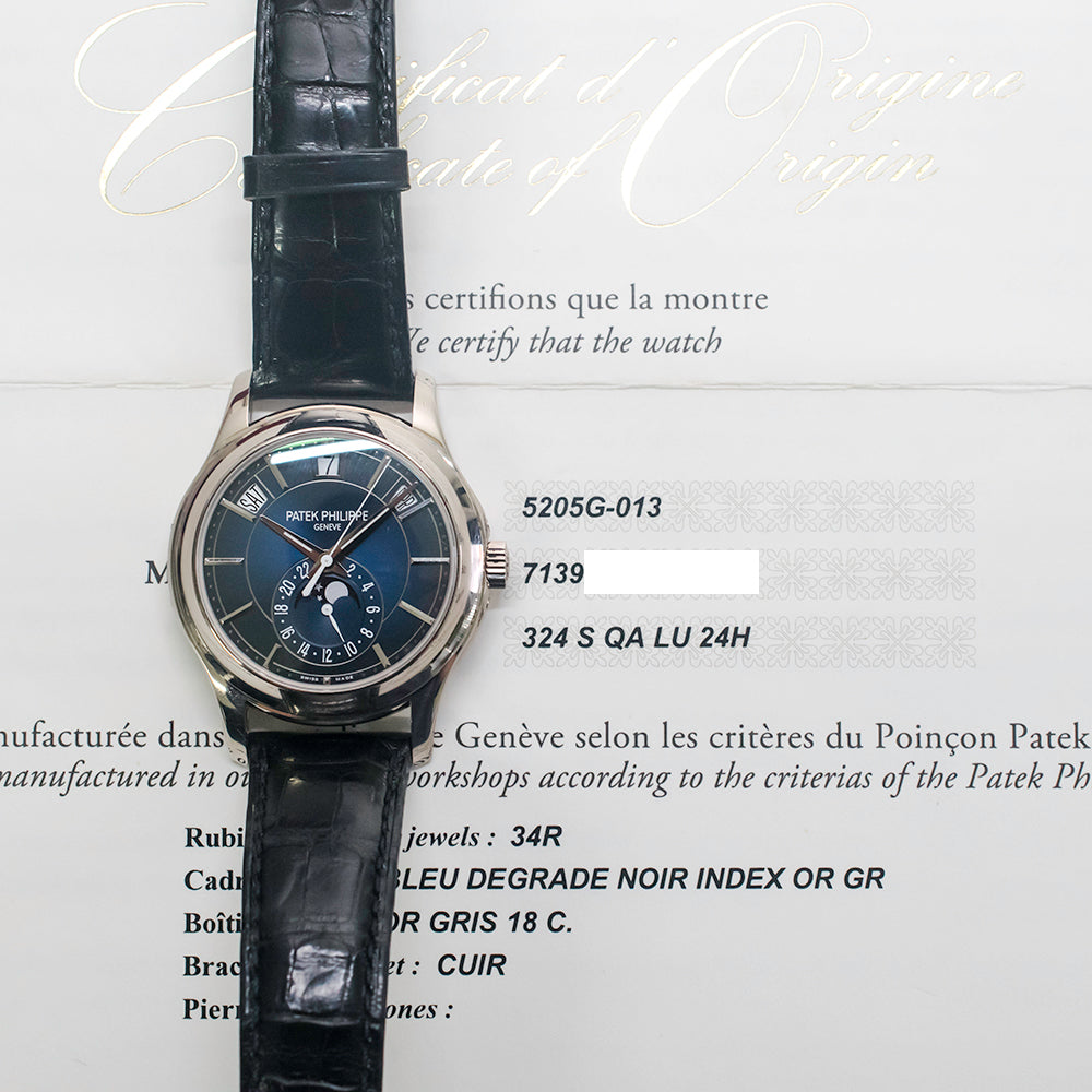 Complications 40mm Annual Calendar Moon Phase Blue Dial White Gold 5205G-013