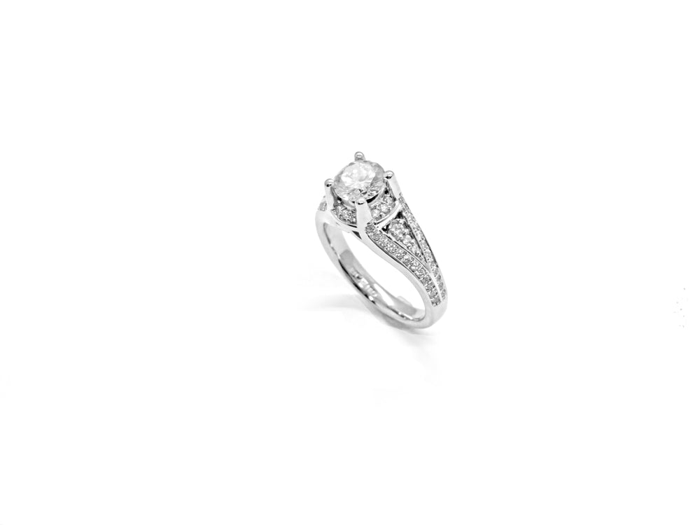 14kt White Gold Art-Carved 1ct Cushion Cut Diamond Engagement Ring