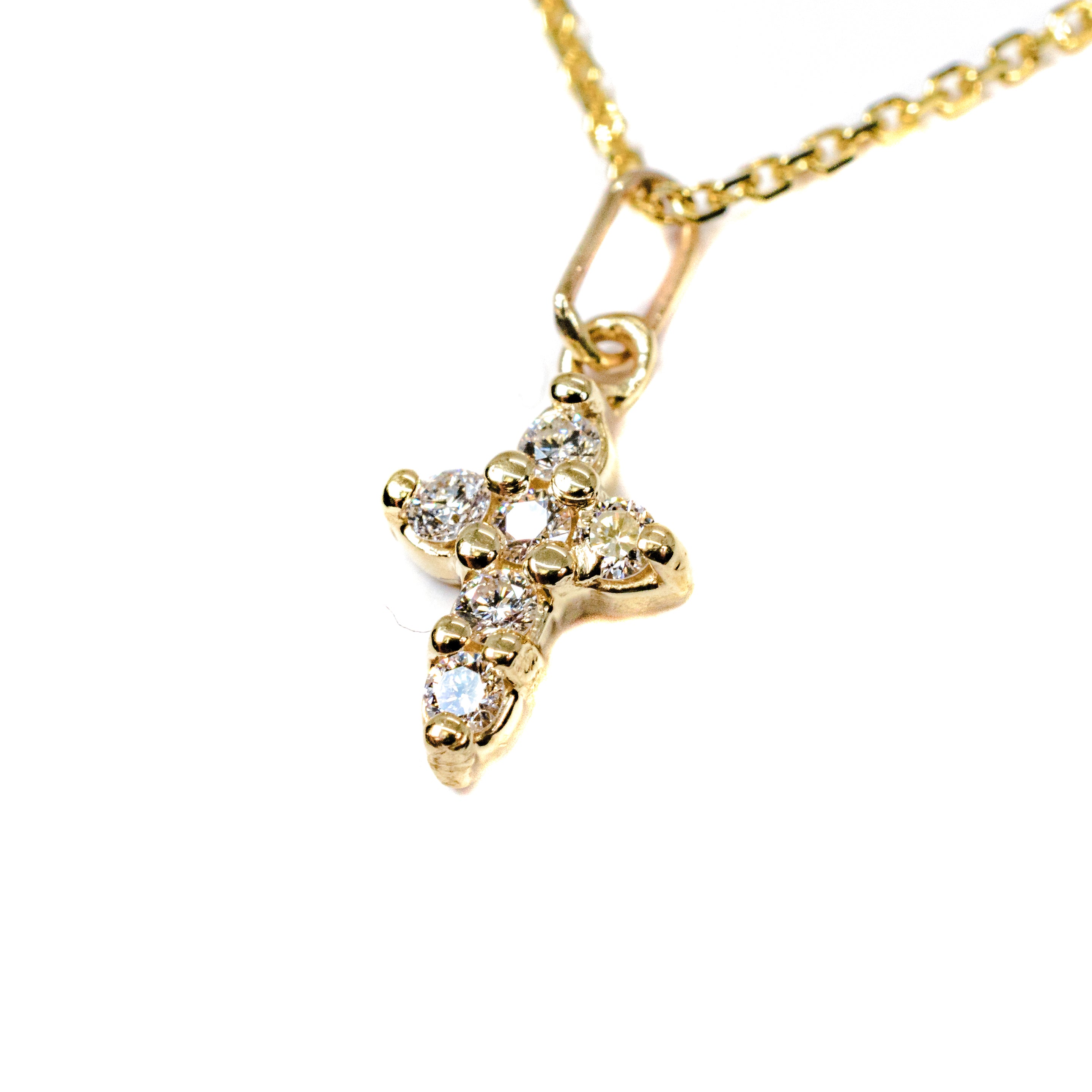 14kt Yellow Gold Small Diamond Cross 18" Necklace