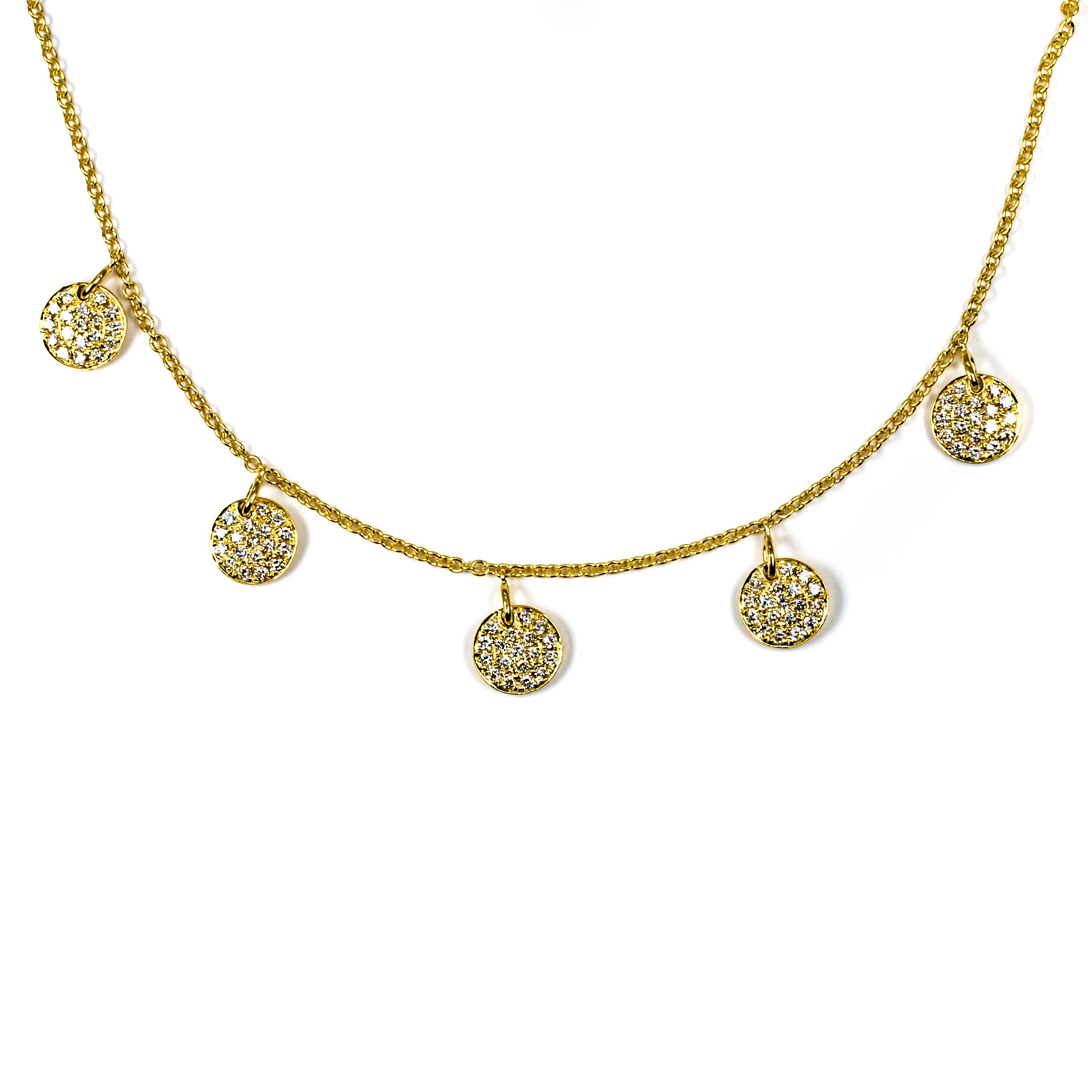 18kt Yellow Gold Five Diamond Drop Necklace