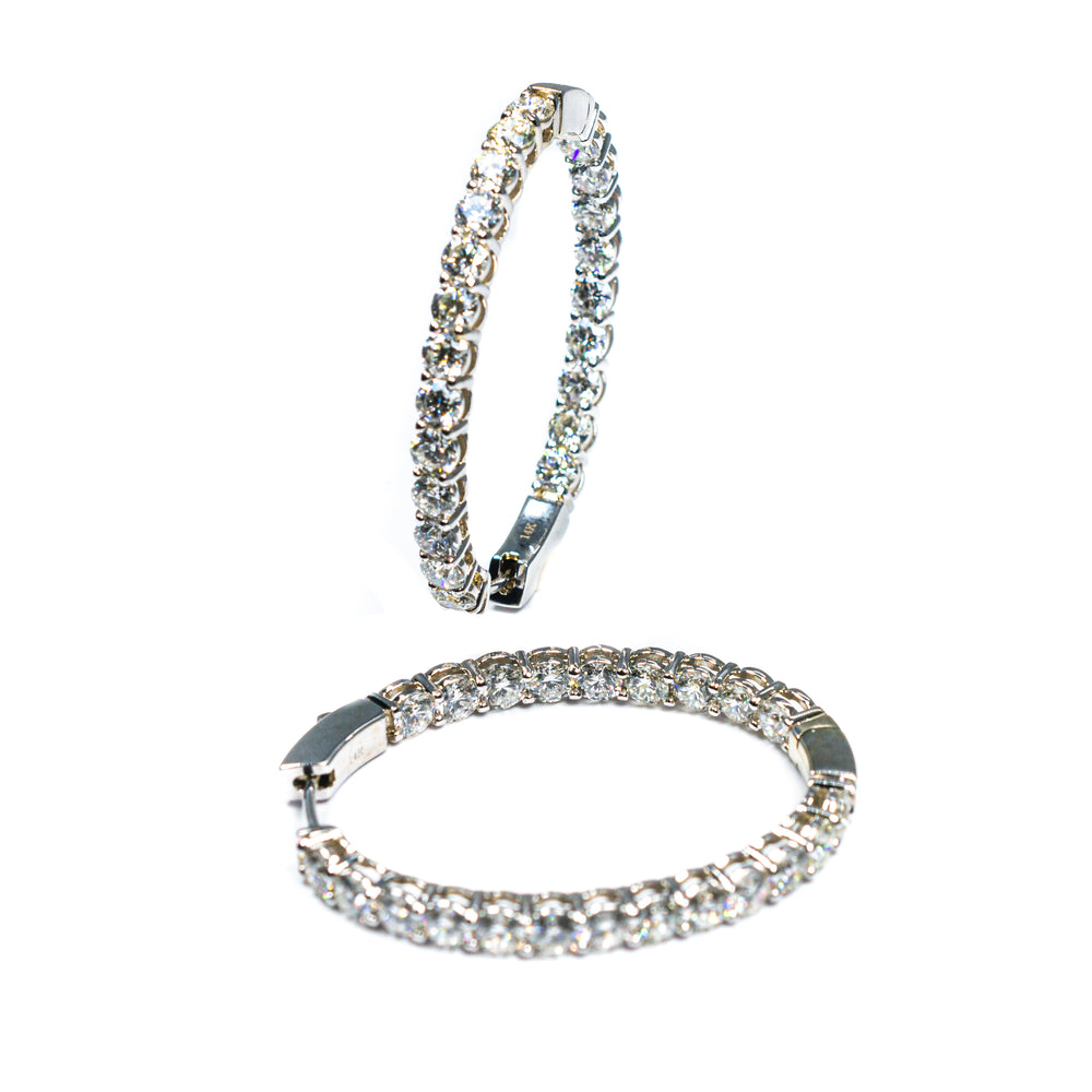 14kt White Gold Oval In and Out Diamond Hoop Earrings