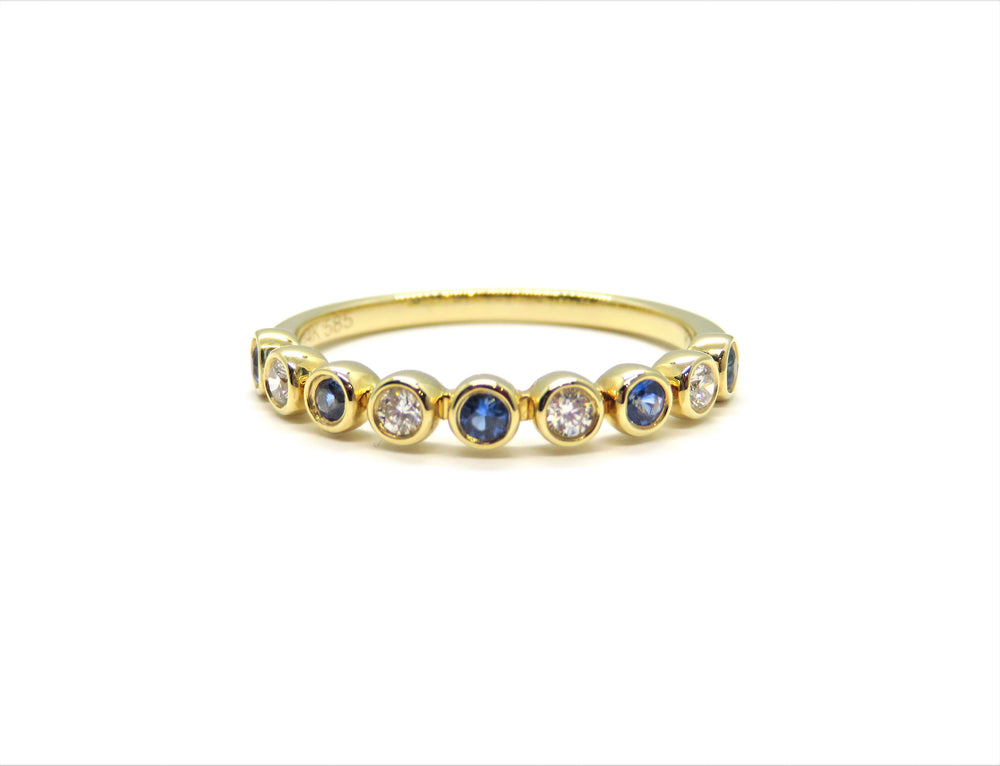 14kt Yellow Gold Bubble Style Sapphire and Diamond Fashion Ring