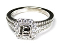 14kt White Gold Semi-mount Diamond Engagement Ring with Pave Halo Motif