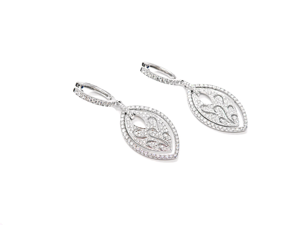 14K White Gold Pavé Diamond Drop Earrings 1.94 Carat Total